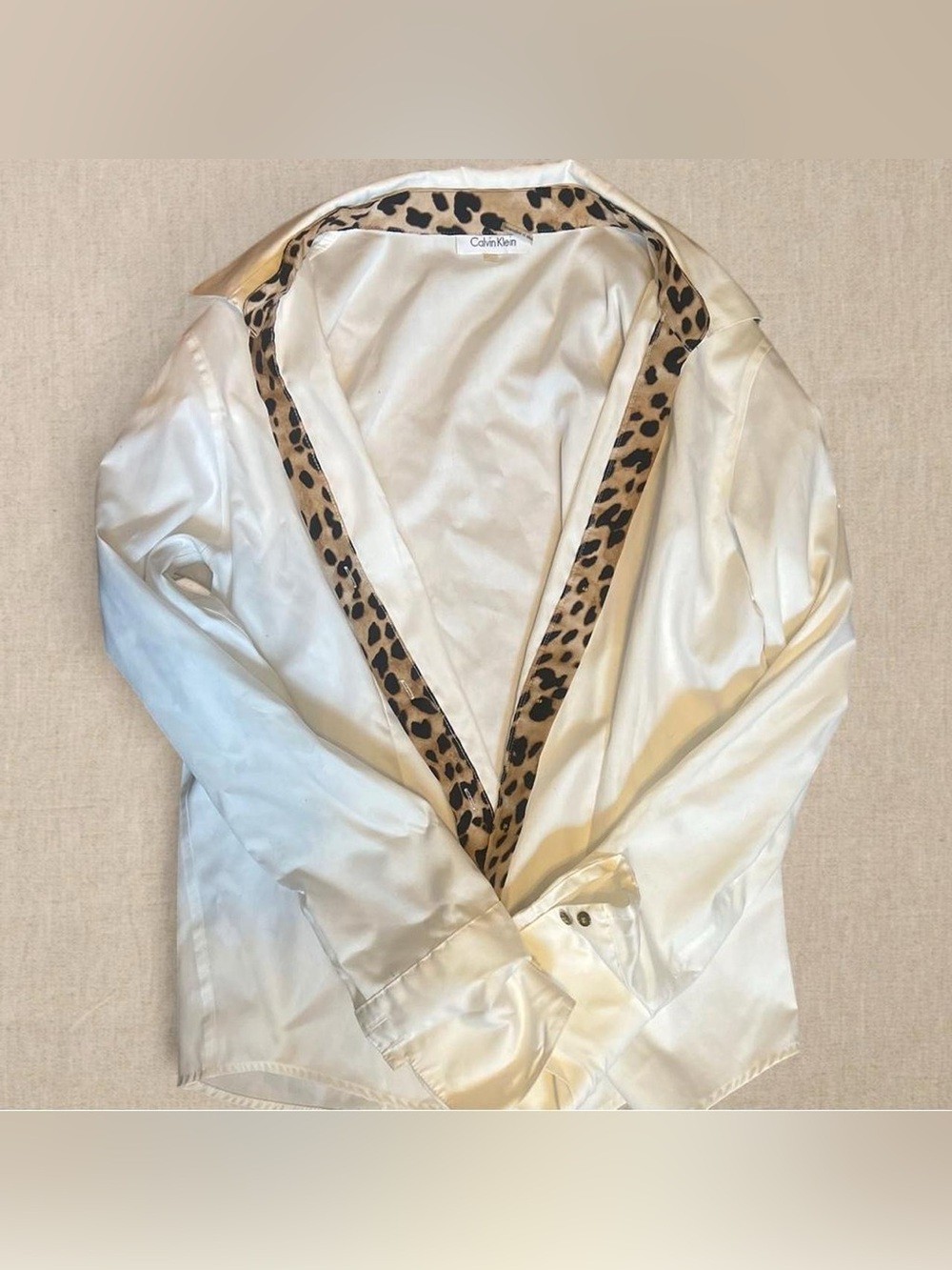Calvin Klein Ivory Blouse with Leopard Accent